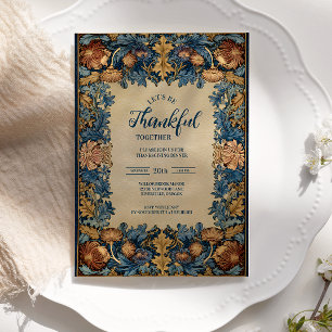 Invitation Vintage Bleu Botanique Thanksgiving Celebration