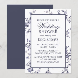 Invitation Vintage Bleu Floral Elégant Mariage Douche