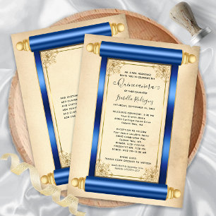 Invitation Vintage Bleu Rouleau Élégant Quinceañera