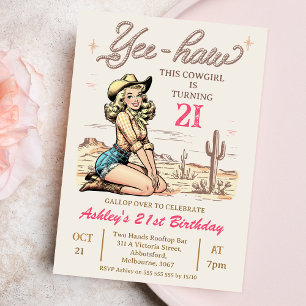 Invitation Vintage Blonde Yee-haw Cowgirl 21e anniversaire