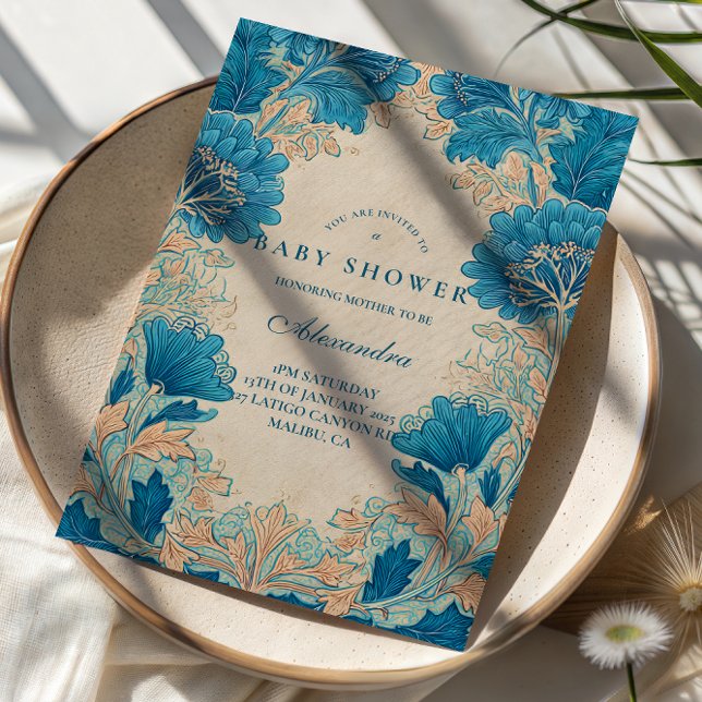 Invitation Vintage Blue Botanical Baby Shower (Créateur téléchargé)