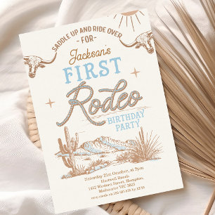 Invitation Vintage Blue Boys Premier Rodéo 1er Anniversaire