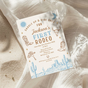 Invitation Vintage Blue Cowboy Premier Rodéo 1er Anniversaire