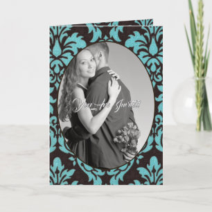 Invitation Vintage Blue Damask Photo Mariage Bi-fold