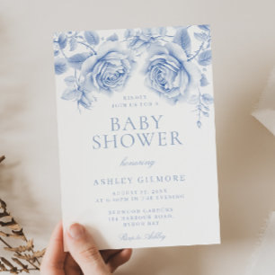 Invitation Vintage Blue Floral garçon ou Baby shower fille
