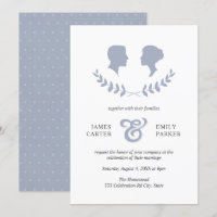 Vintage Blue Laurel Bride Groom Silhouette Mariage