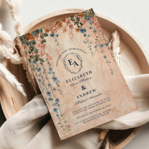 Invitation Vintage Blue Morning Glory Mariage