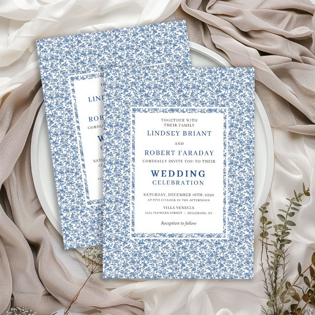 Invitation Vintage Blue Toile de Jouy Elegant Wedding Invite (Vintage Blue Toile de Jouy Elegant Wedding Invite)