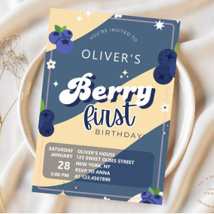 Invitation Vintage Blueberry Berry Premier anniversaire Super