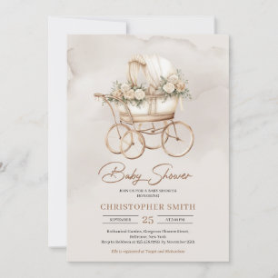 Invitation Vintage boho bébé chariot neutre sauge floral