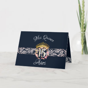 Invitation Vintage Boho Navy Silver Quinceañera (espagnol)