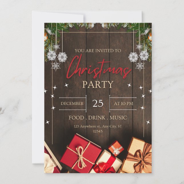 Invitation Vintage bois rustique neige Noël (Devant)