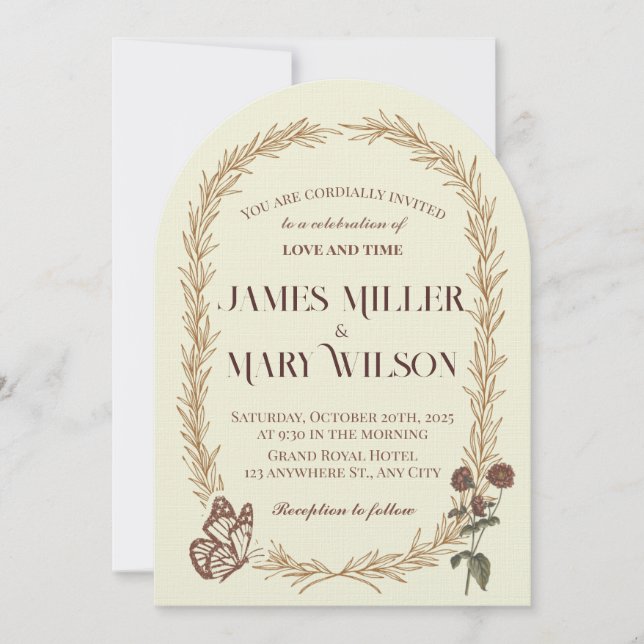 Invitation Vintage Botanical Oval Wedding Invite (Devant)