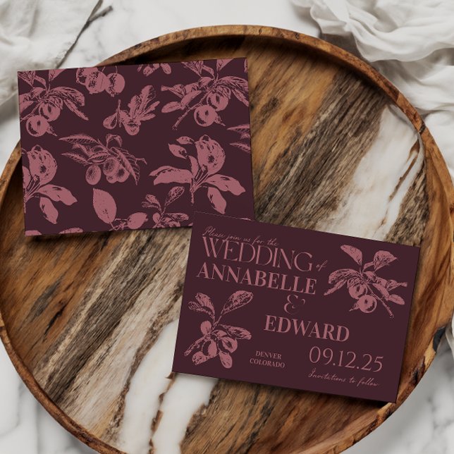 Invitation Vintage Botanical Wedding Plum Burgundy (Créateur téléchargé)