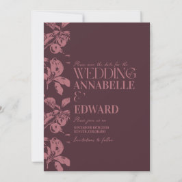 Invitation Vintage Botanical Wedding Plum Burgundy