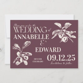 Invitation Vintage Botanical Wedding Plum Burgundy