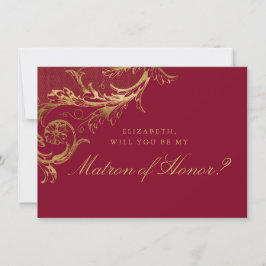 Invitation Vintage Bourgogne Gold Damask Matron d'honneur