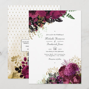 Invitation Vintage Bourgogne - Marsala & Gold Mariage de code