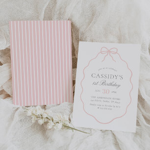 Invitation Vintage Bow Girl 1er anniversaire