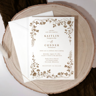 Invitation Vintage Brown Bronze French Floral Wedding