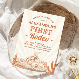 Invitation Vintage Brown Cowboy 1st Rodeo Anniversaire