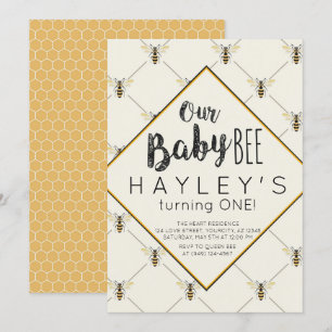 Invitation Vintage Bumble Bee Baby Bee 1er Anniversaire
