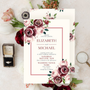 Invitation Vintage Burgundy Blush Rose rose Floral Mariage
