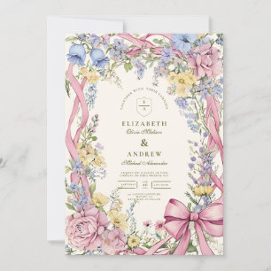 Invitation Vintage cadre fleuri mariage