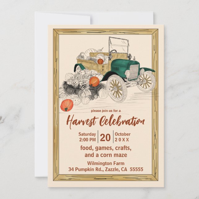 Invitation Vintage Car Citrouille Harvest (Devant)
