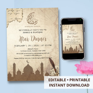 Invitation vintage carte et plume pour le Ramadan