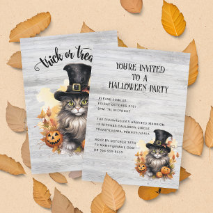 Invitation Vintage Cat Rustique Personnalisé Halloween Party