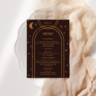 Invitation Vintage Céleste Lune Étoiles Dîner Mariage Menu
