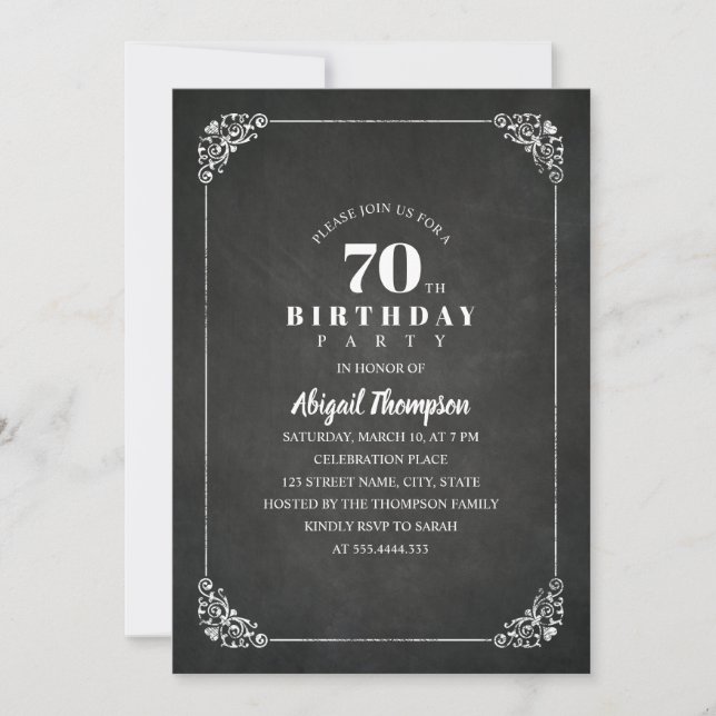 Invitation Vintage Chalkboard Adulte 70e anniversaire (Devant)