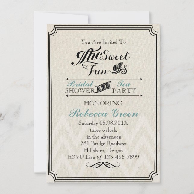 Invitation vintage Chalkboard brique douche thé (Devant)
