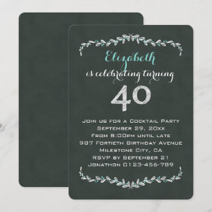 Invitation Vintage Chalkboard Laurel 40e anniversaire