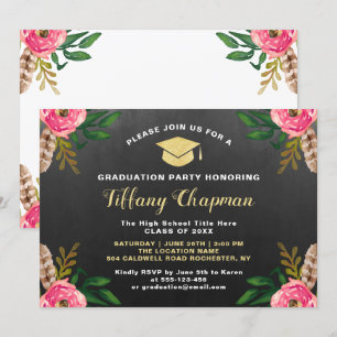 Invitation Vintage Chalkboard Modern Floral Graduation Party