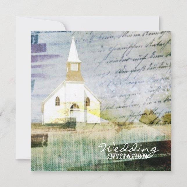 Invitation vintage chapelle de campagne mariage (Devant)