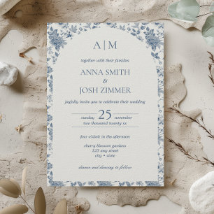 Invitation Vintage Chinoiserie Blue Floral Mariage