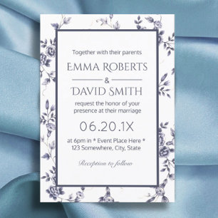 Invitation Vintage Chinoiserie Blue & White Floral Mariage