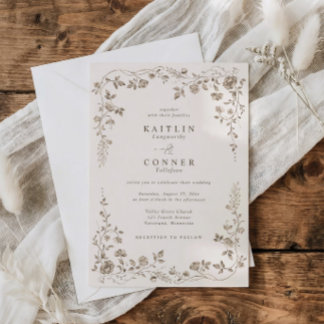 Invitation Vintage Chocolate Brown French Floral Wedding