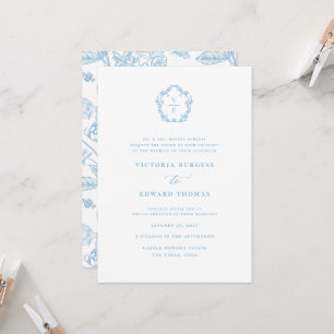 Invitation Vintage ciel bleu crête Monogramme Mariage