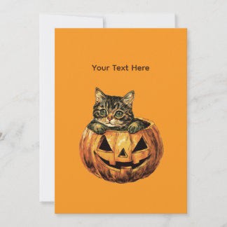 Invitation Vintage Citrouille d'Halloween Kitty