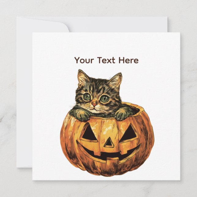 Invitation Vintage Citrouille d'Halloween Kitty (Devant)