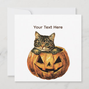 Invitation Vintage Citrouille d'Halloween Kitty