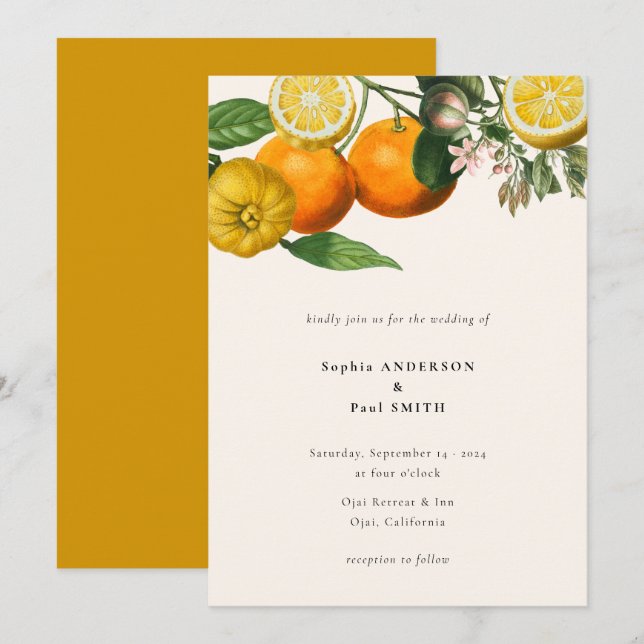 Invitation Vintage Citrus Citrus Mariage botanique (Devant / Derrière)