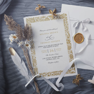 Invitation Vintage Classic Gold Budget QR Code Wedding