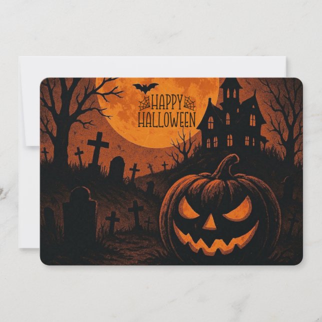 Invitation Vintage, classique Happy Halloween citrouille (Devant)