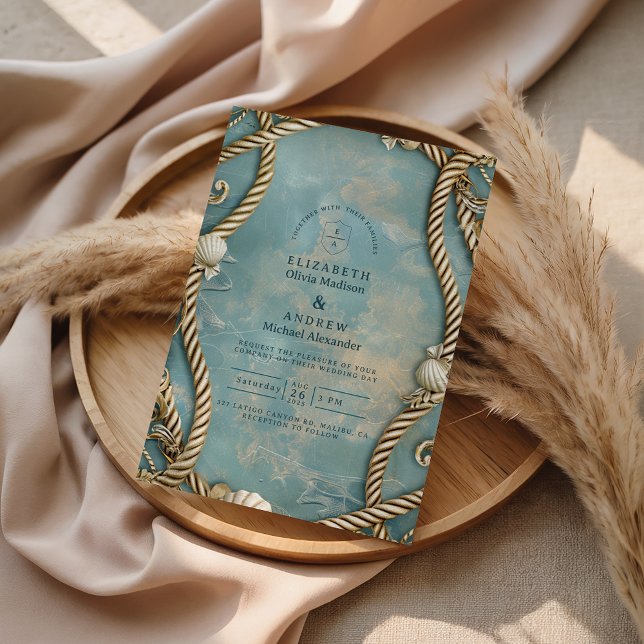 Invitation Vintage Coastal Rope Ocean Wedding (Créateur téléchargé)