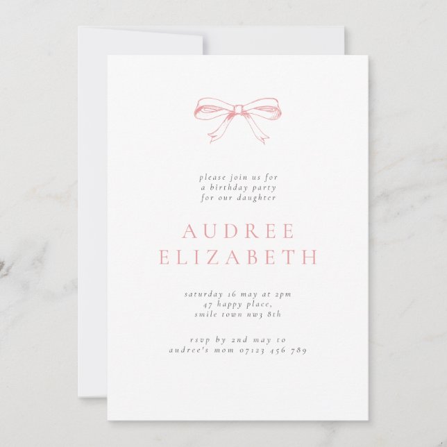 Invitation Vintage Coquette Bow Girls Anniversaire (Devant)