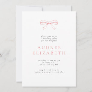 Invitation Vintage Coquette Bow Girls Anniversaire